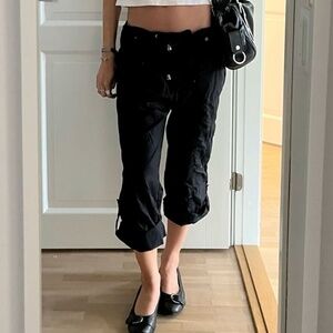 Smart Set Cargo Capri's Mid Low Rise Ties Adjustable Baggy Relaxed Fit Loose
